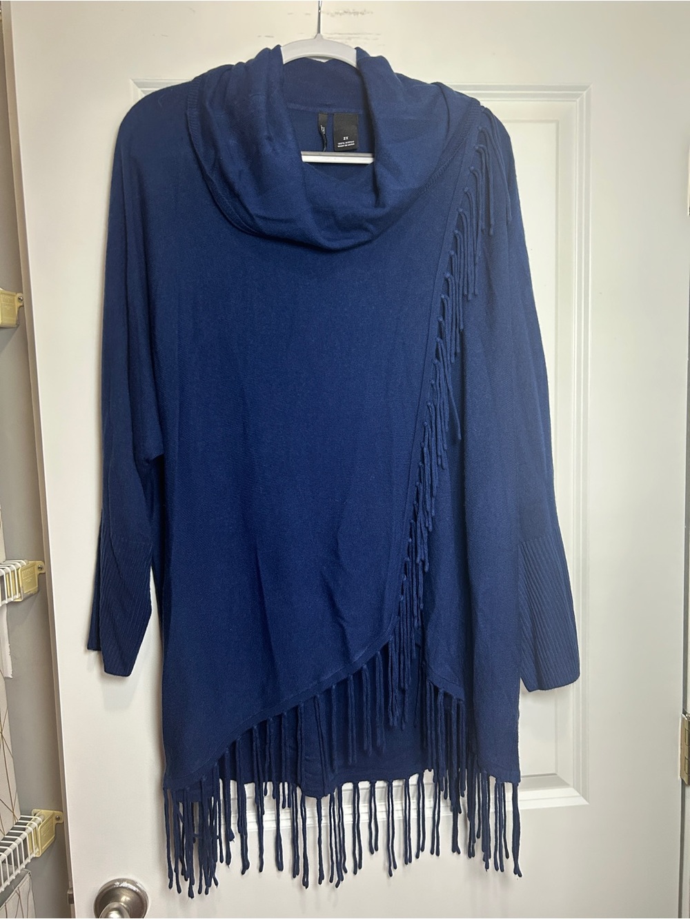 new directions Navy Fringe Cowl Neck Sweater